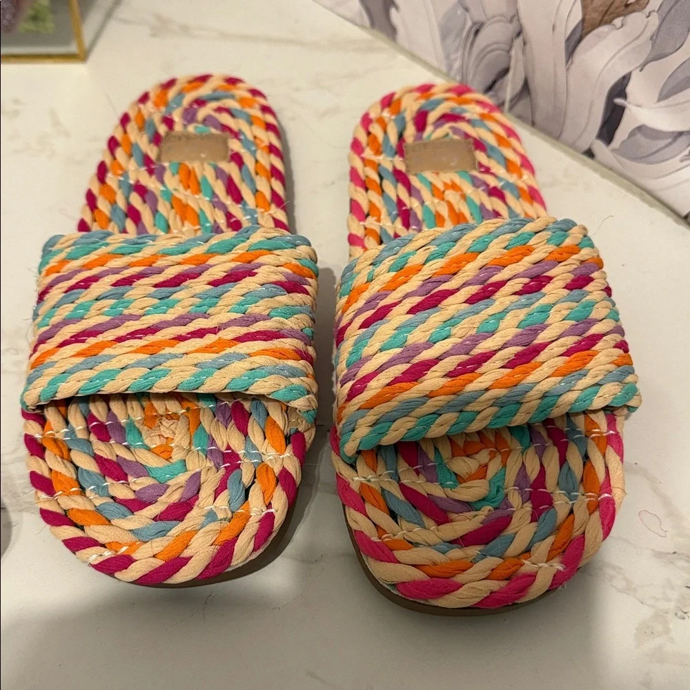 Crown & Ivy Multicolor Braided Rope Slide Sandals‎ – Casual Summer Flats 7.5